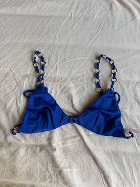Agent Provocateur Blue Triangle Bikini Top and bottom with Gold Chain Straps